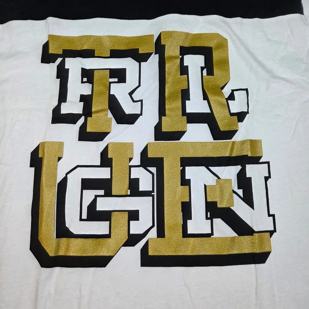 True Religion Graphic T-Shirt Mens XXL Colorblock Glitter Logo White Black New